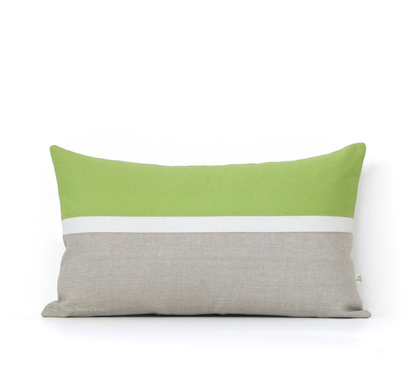 Horizon Line Pillow - Lime, Cream and Natural Linen