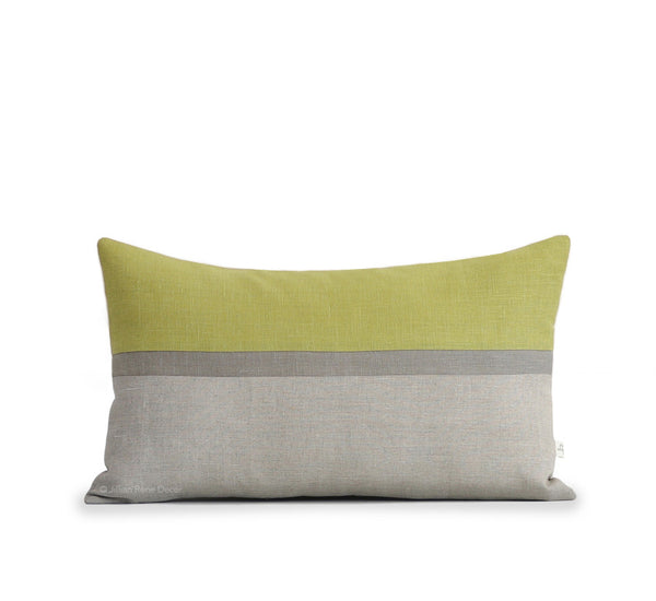 Horizon Line Pillow - Linden Green, Stone and Natural Linen