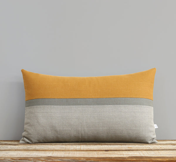 Horizon Line Pillow - Marigold, Stone and Natural Linen