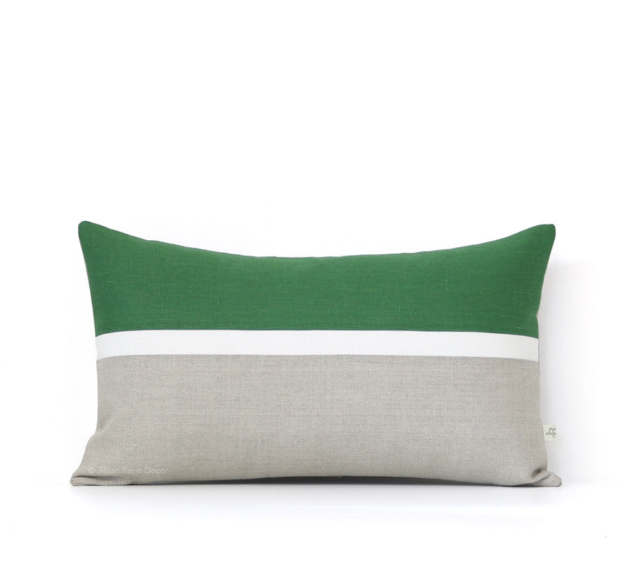 Horizon Line Pillow - Meadow, Cream and Natural Linen