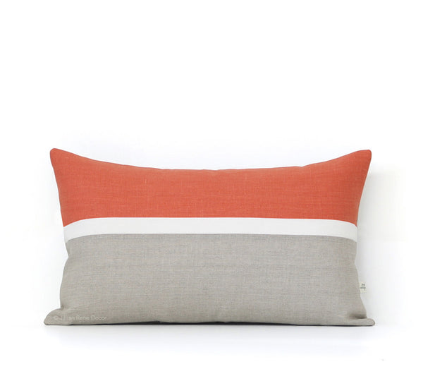 Horizon Line Pillow - Orange, Cream and Natural Linen