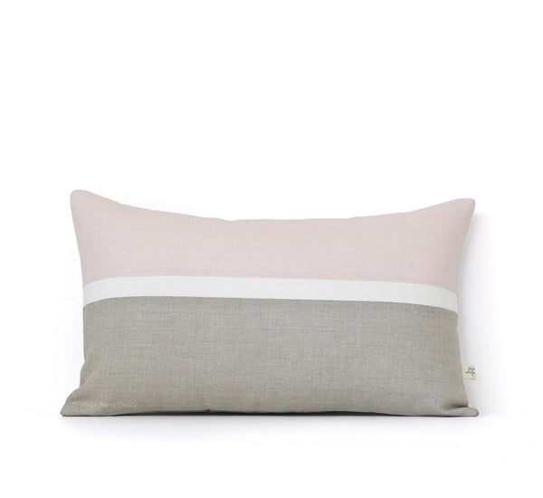 Horizon Line Pillow - Pale Pink, Cream and Natural Linen