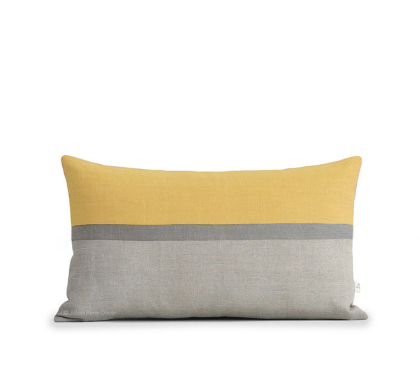 Horizon Line Pillow - Yellow, Stone and Natural Linen