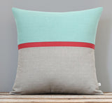 Aqua Horizon Line Pillow Cover with Marsala Stripe
