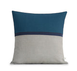 Horizon Line Pillow - Lake, Navy Blue and Natural Linen