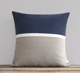 Horizon Line Pillow - Navy, Cream and Natural Linen