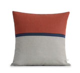 Horizon Line Pillow - Sienna, Navy Blue and Natural Linen