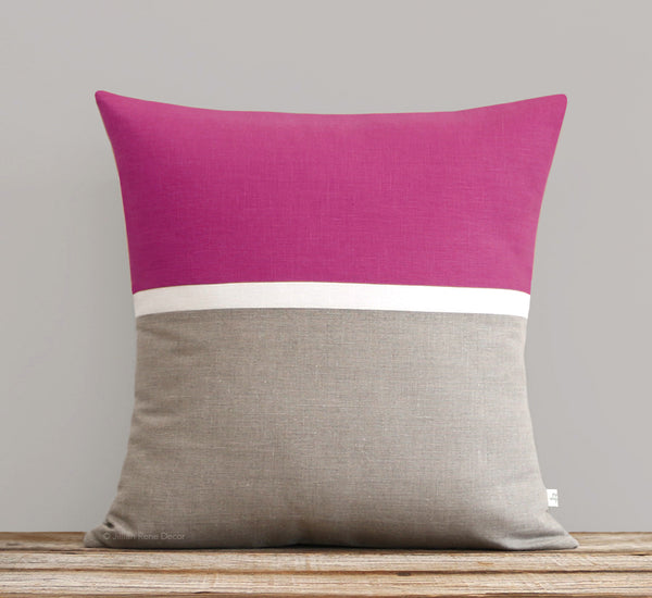 Horizon Line Pillow - Sangria, Cream and Natural Linen