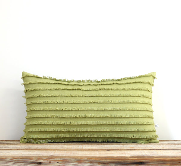 Linden Green Layered Fringe Pillow