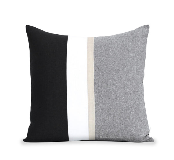 Black Chambray Pillow with Metallic Gold Stripe