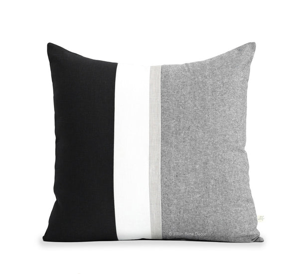 Black Chambray Pillow with Metallic Silver Stripe