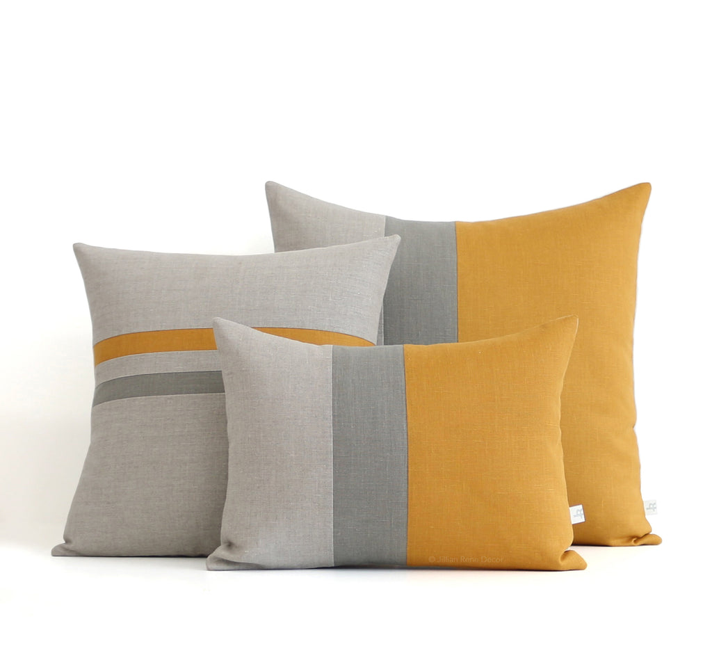 Colorblock and Striped Pillow Set of 3 - Marigold