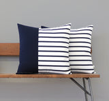 Outdoor Navy Striped Colorblock Pillow