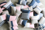 Rugby Stripe Pillow - Rose Quartz and Navy