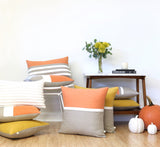 Horizon Line Pillow - Pumpkin Orange, Cream and Natural Linen