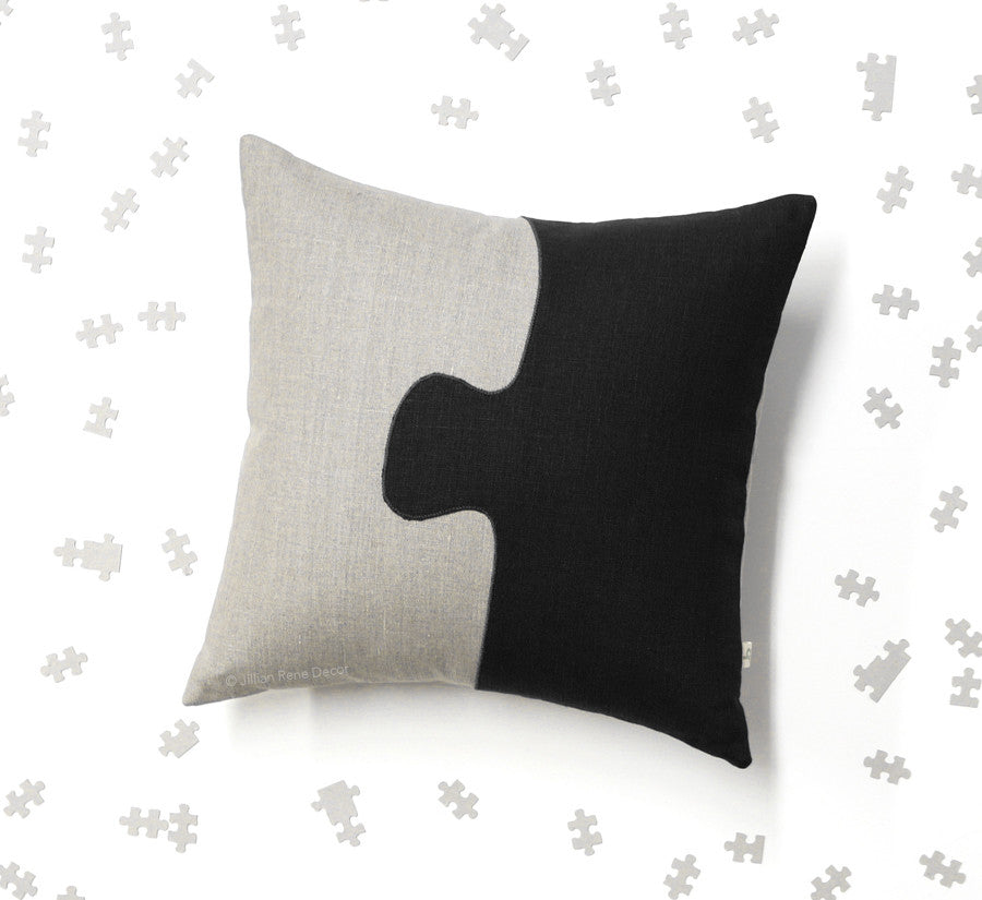 Puzzle Pieces Pillow - Black/Natural
