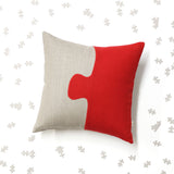 Puzzle Pieces Pillow - Red/Natural