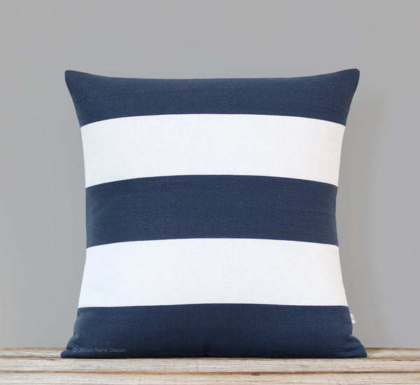 Rugby Stripe Pillow - Navy and Cream