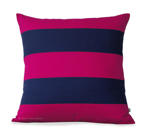 Rugby Stripe Pillow - Hot Pink and Navy