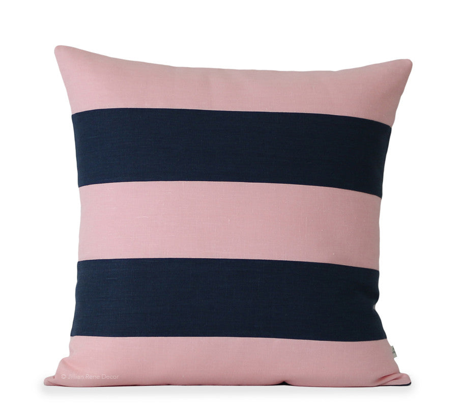 Rugby Stripe Pillow - Rose Quartz and Navy