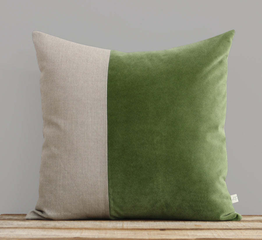 Velvet Colorblock Pillow - Herb