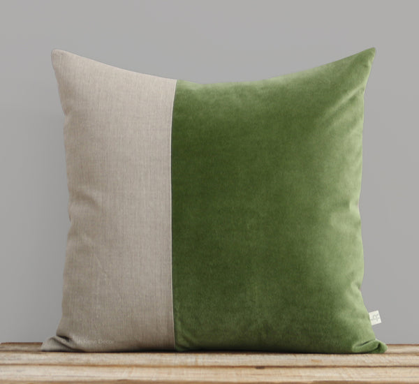 Velvet Colorblock Pillow - Herb