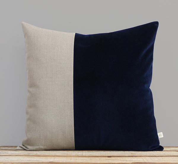 Velvet Colorblock Pillow - Deep Navy