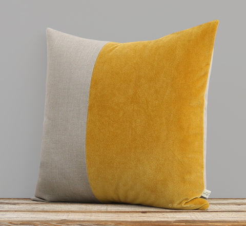 Velvet Colorblock Pillow - Golden Mustard