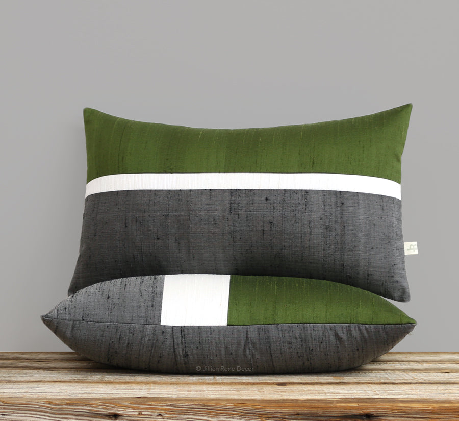 Silk Horizon Line Pillow - Olive