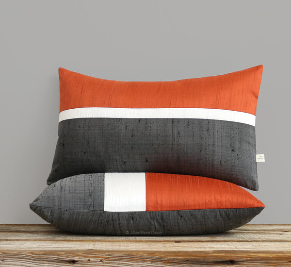 Silk Horizon Line Pillow - Persimmon