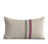 Striped Lumbar Pillow - Amethyst, Stone Grey and Natural Linen