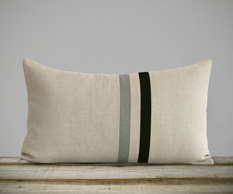 Linen Lumbar Pillow - Charcoal Stripe