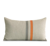 Striped Lumbar Pillow - Pumpkin, Stone Grey and Natural Linen