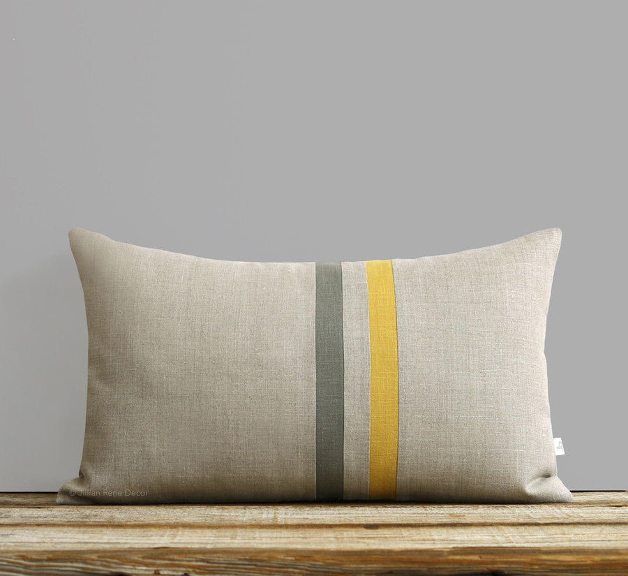 Skinny Striped Pillow - Squash, Stone Grey and Natural Linen