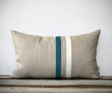 Teal and Cream Striped Linen Pillow