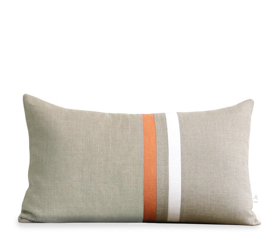 Striped Lumbar Pillow - Pumpkin, Cream and Natural Linen