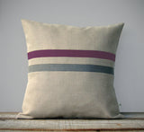 Striped Lumbar Pillow - Amethyst, Stone Grey and Natural Linen