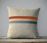 Striped Lumbar Pillow - Burnt Orange, Stone Grey and Natural Linen