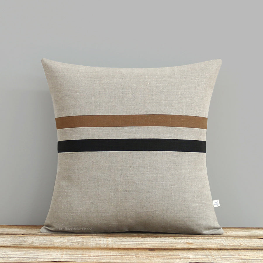 Caramel and Black Striped Pillow