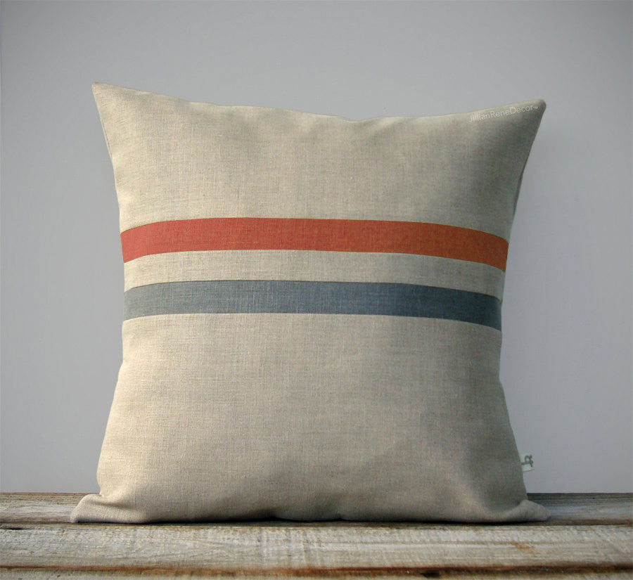 Striped Lumbar Pillow - Sienna, Stone Grey and Natural Linen
