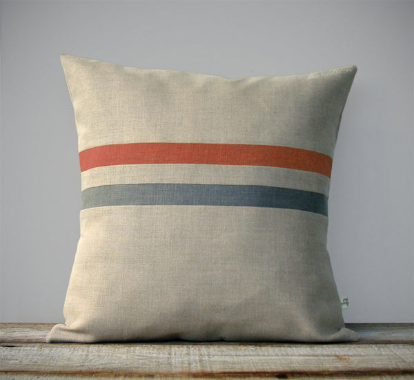 Striped Pillow - Sienna, Stone Grey and Natural Linen