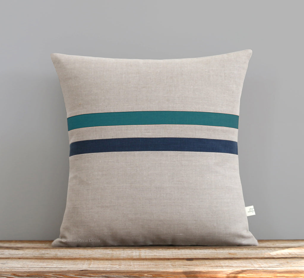 Striped Pillow - Teal, Navy and Natural