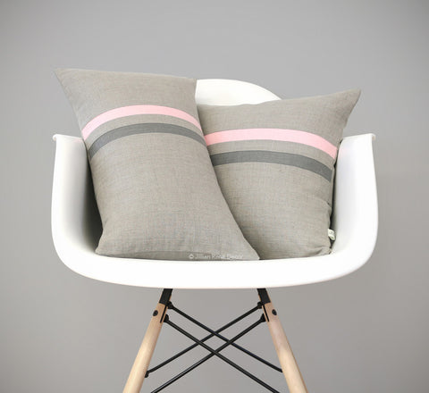 Rose Quartz and Grey Striped Pillows