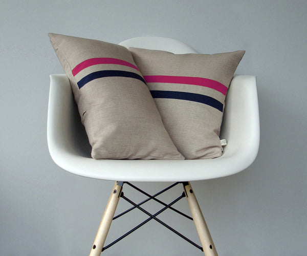 Striped Pillow - Hot Pink/Navy/Natural