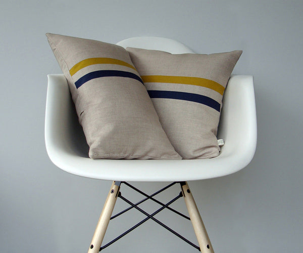Striped Pillow - Mustard/Navy/Natural