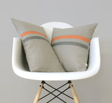 Striped Lumbar Pillow - Pumpkin, Stone Grey and Natural Linen