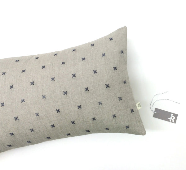 Stitched Linen Pillow - Grey and Natural