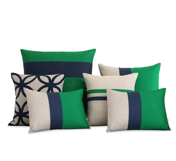 Kelly Green and Navy Pillow Set of 6