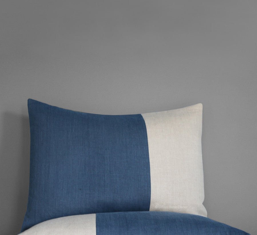 Two Tone Colorblock Pillow Shams - Navy and Natural