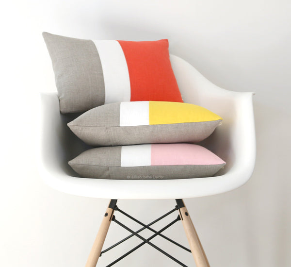 Colorblock Pillow Covers - Coral, Yellow or Pastel Pink